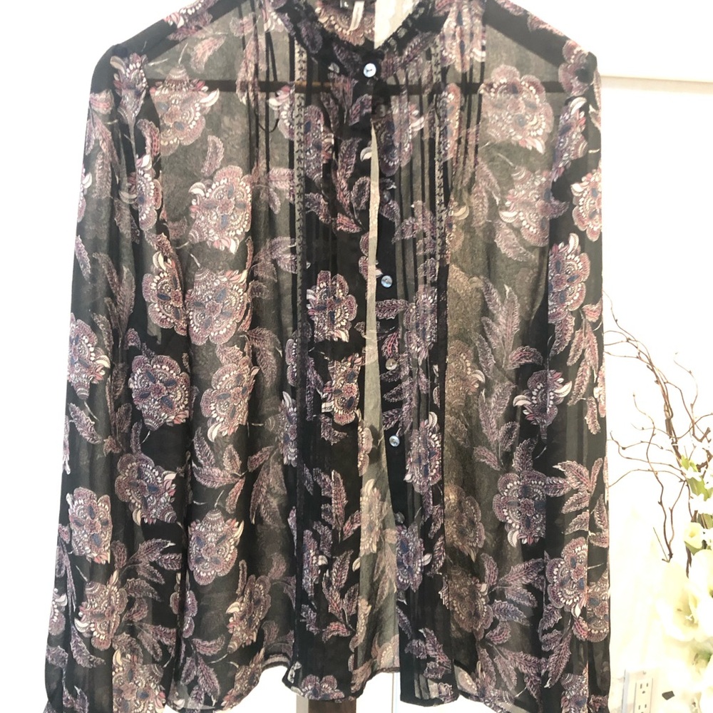 2 for $22 - Sheer Floral Button-Up Blouse - Black & Lavender